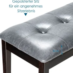 Gepolsterte Esszimmerbank aus Massivholz mit bequemer gepolsterter Sitzfläche & Holzbeinen Mehrzweckbank Grau