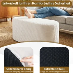 Gepolsterte Ottomane Bank 120 cm Moderner Hocker am Fußende des Bettes mit Cordstoff & Hochdichtem Schaumstoff Beige