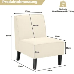 Gepolsterter Loungesessel mit Rückenlehne & Holzbeinen Akzentstuhl bis 150 kg Belastbar Beige