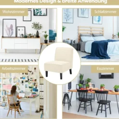 Gepolsterter Loungesessel mit Rückenlehne & Holzbeinen Akzentstuhl bis 150 kg Belastbar Beige