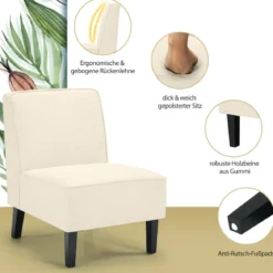 Gepolsterter Loungesessel mit Rückenlehne & Holzbeinen Akzentstuhl bis 150 kg Belastbar Beige
