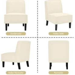 Gepolsterter Loungesessel mit Rückenlehne & Holzbeinen Akzentstuhl bis 150 kg Belastbar Beige