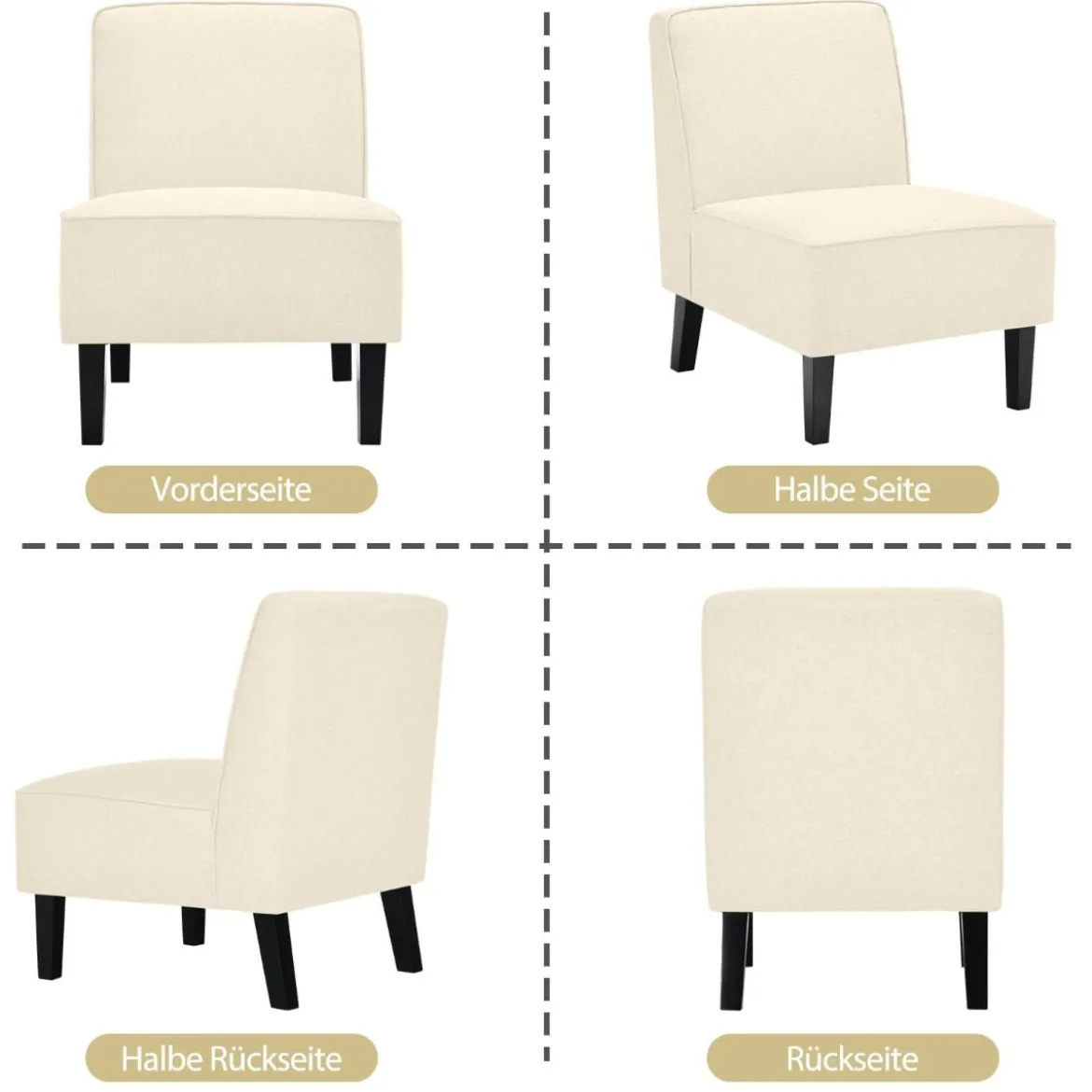 Gepolsterter Loungesessel mit Rückenlehne & Holzbeinen Akzentstuhl bis 150 kg Belastbar Beige