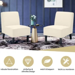 Gepolsterter Loungesessel mit Rückenlehne & Holzbeinen Akzentstuhl bis 150 kg Belastbar Beige