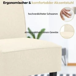 Gepolsterter Loungesessel mit Rückenlehne & Holzbeinen Akzentstuhl bis 150 kg Belastbar Beige