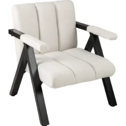 Gepolsterter Loungesessel mit Armlehnen& Metallrahmen Sessel Modern Sofastuhl Relaxsessel Beige