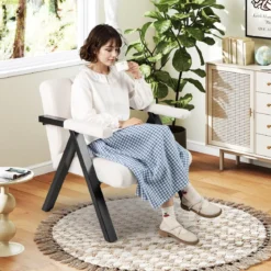 Gepolsterter Loungesessel mit Armlehnen& Metallrahmen Sessel Modern Sofastuhl Relaxsessel Beige