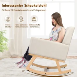 Gepolsterter Schaukelsessel aus Massivholz Schaukelstuhl Schwingsessel Relaxstuhl Beige