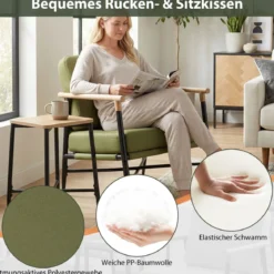 Gepolsterter Sessel mit Armlehnen Loungesessel mit Abnehmbarem Rückenkissen & Metallrahmen