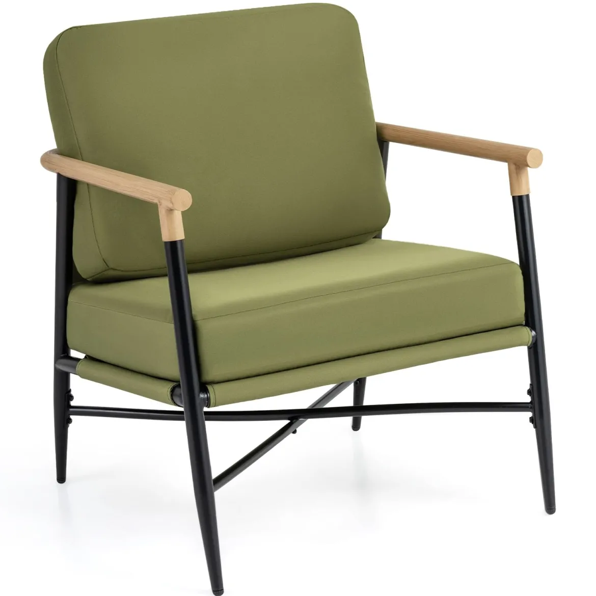 Gepolsterter Sessel mit Armlehnen Loungesessel mit Abnehmbarem Rückenkissen & Metallrahmen