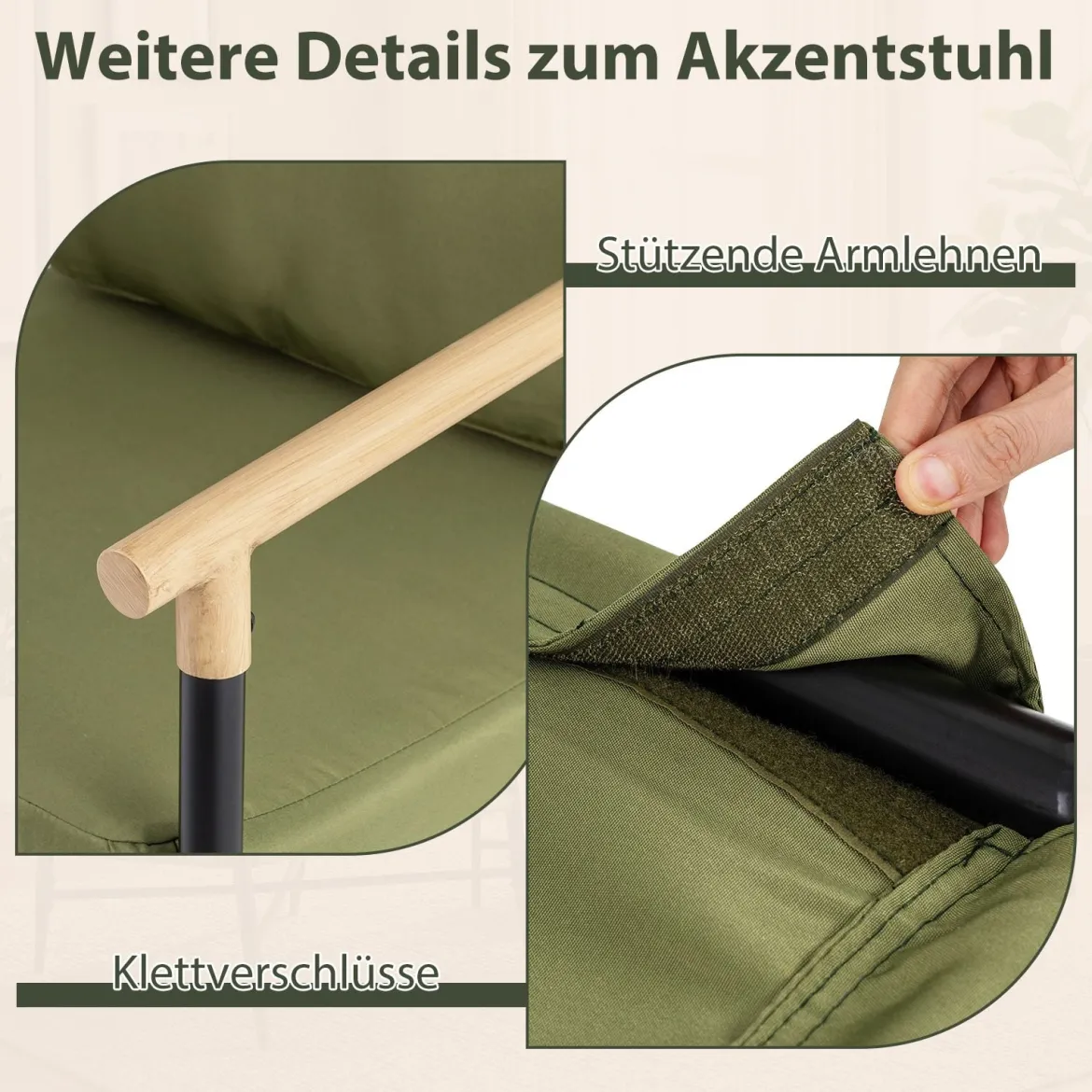 Gepolsterter Sessel mit Armlehnen Loungesessel mit Abnehmbarem Rückenkissen & Metallrahmen