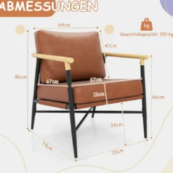 Gepolsterter Sessel mit Armlehnen Loungesessel mit Abnehmbarem Rückenkissen Relaxsessel Braun