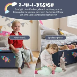 Gepolsterte Spielzeugkiste mit Abnehmbarem Deckel & Raketen 75 x 36 x 38 cm Marineblau