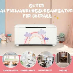 Gepolsterte Spielzeugkiste mit Abnehmbarem Deckel & Raketen 75 x 36 x 38 cm Weiß