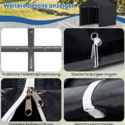 Gerätehaus Garagenzelt mit Aufrollbarer Reißverschlusstür & 6 Metallheringen Dunkelgrau