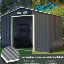 Gerätehaus Metall Erweitert-277 x 255 x 202 cm Geräteschuppen abschließbar Grau