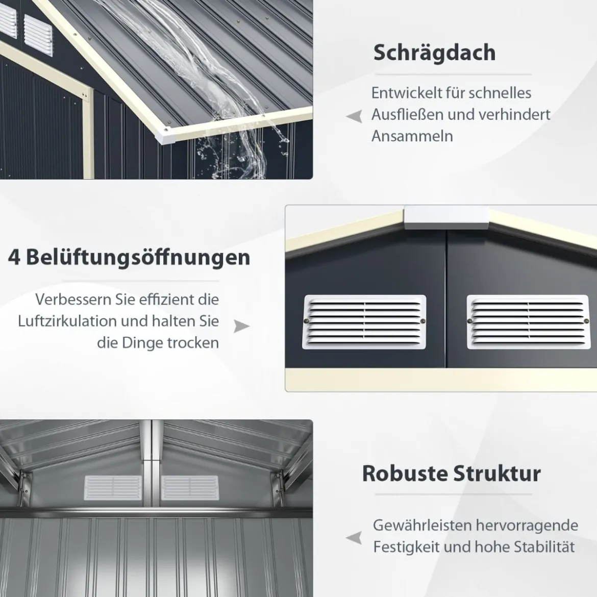 Gerätehaus Metall Erweitert-277 x 255 x 202 cm Geräteschuppen abschließbar Grau