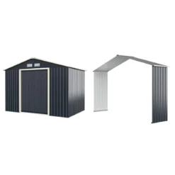 Gerätehaus Metall Erweitert-277 x 255 x 202 cm Geräteschuppen abschließbar Grau