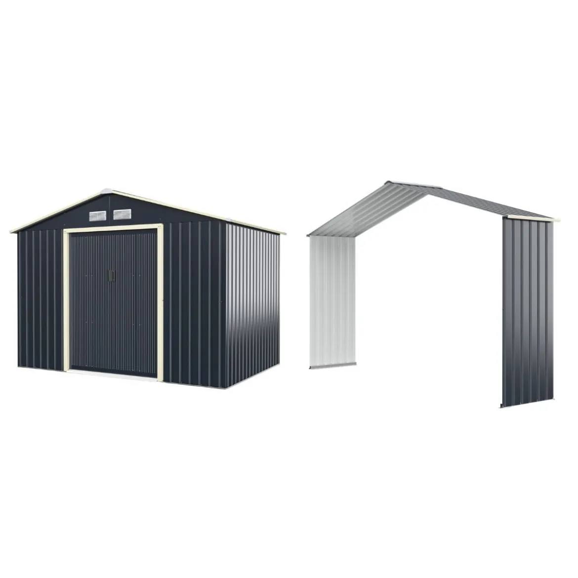 Gerätehaus Metall Erweitert-277 x 255 x 202 cm Geräteschuppen abschließbar Grau