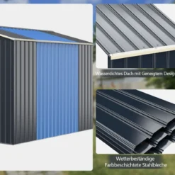 Gerätehaus Metall Erweitert-277 x 255 x 202 cm Geräteschuppen abschließbar Grau