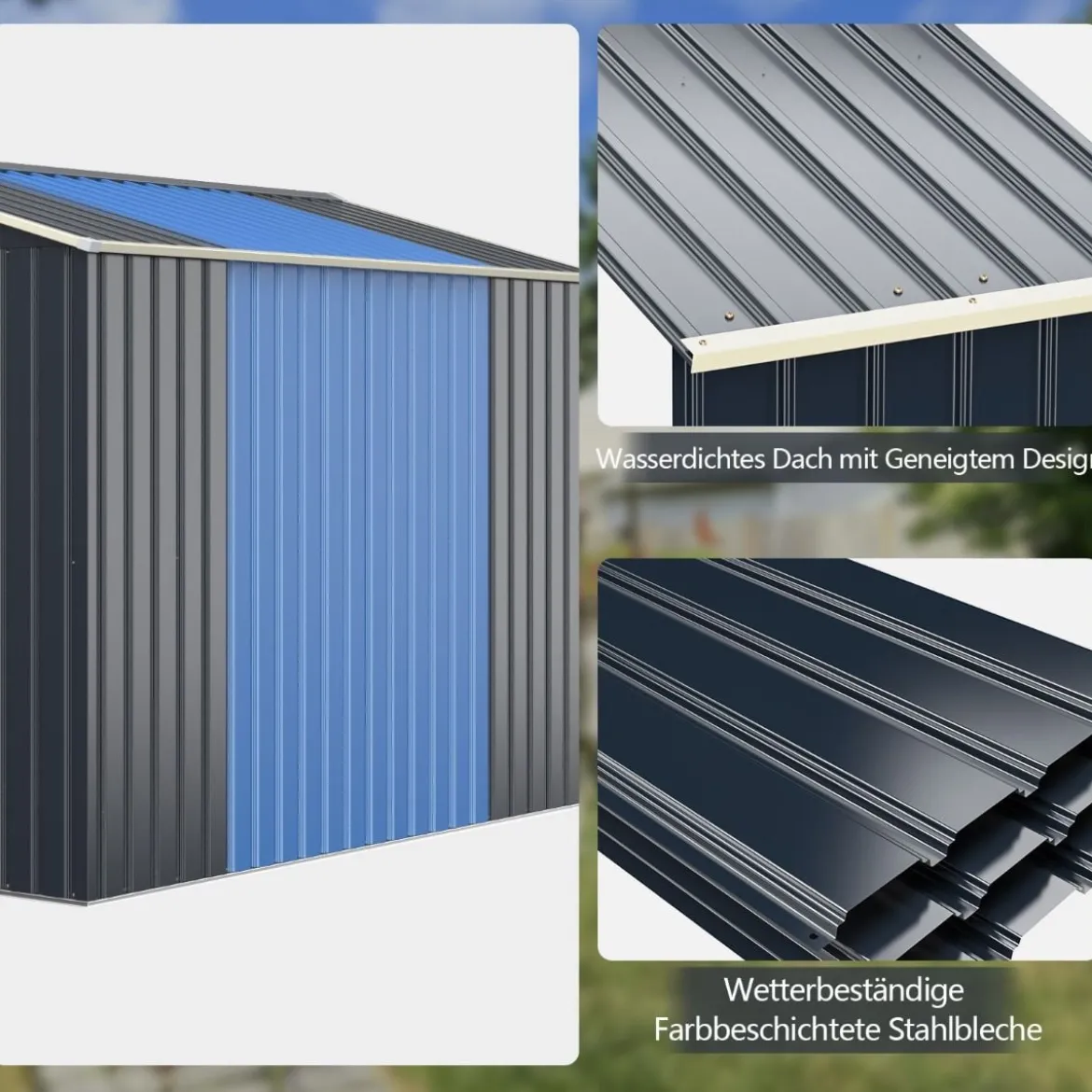 Gerätehaus Metall Erweitert-277 x 255 x 202 cm Geräteschuppen abschließbar Grau