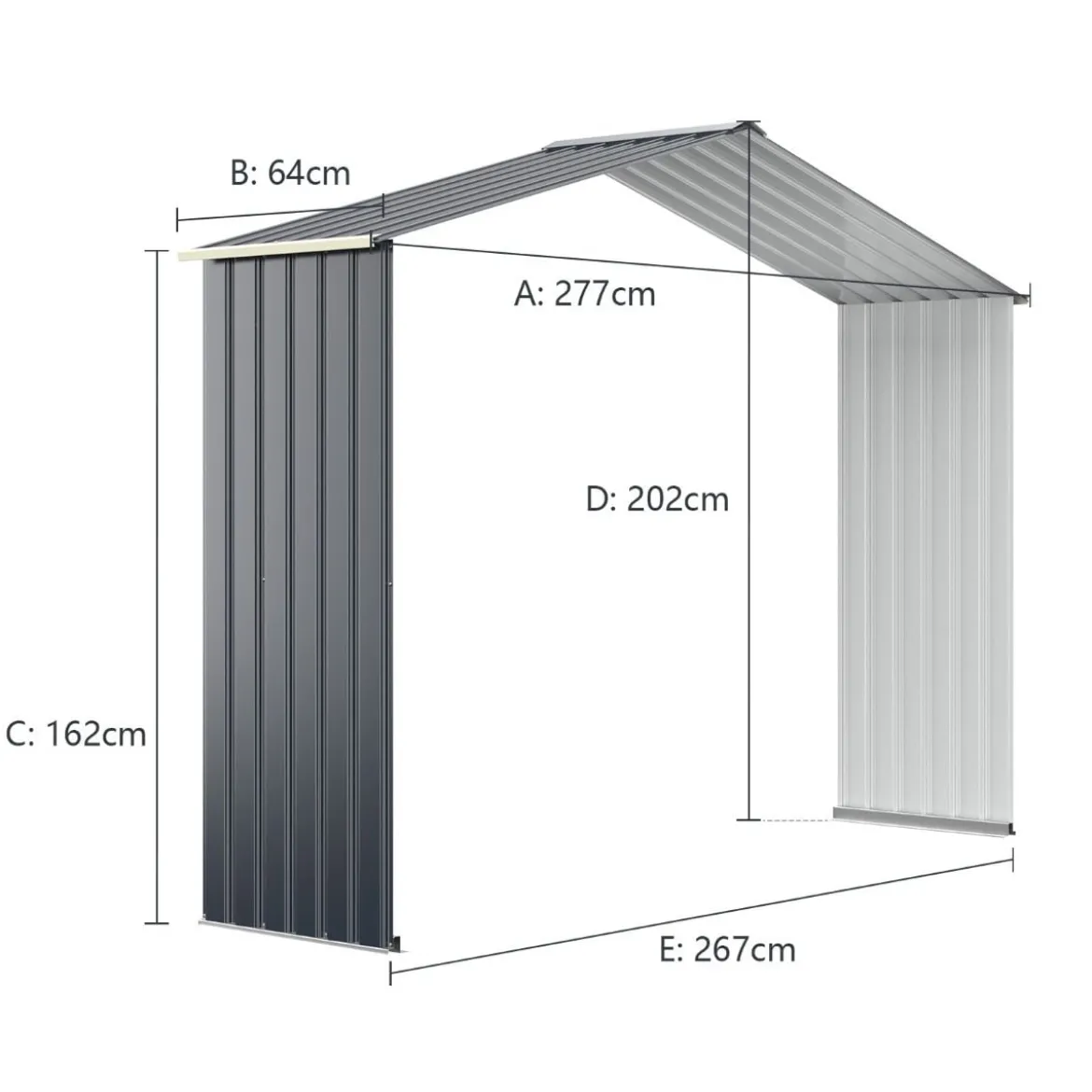 Gerätehaus Metall Erweitert-277 x 255 x 202 cm Geräteschuppen abschließbar Grau