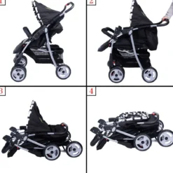 Geschwisterwagen Klappbarer Kinder Zwillingswagen Geschwisterkinderwagen Schwarz 82 x 91 x 105 cm