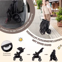 Geschwisterwagen klappbar Zwillingswagen mit verstellbarer Rückenlehne Tragbarer Zwillingsbuggy Dunkelgrau