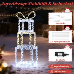 Gestapelte beleuchtete Geschenkboxen 3er-Set Weihnachtsgeschenkboxen mit warmweißen & kaltweißen LED-Lichtern Mehrfarbig
