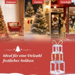 Gestapelte beleuchtete Geschenkboxen 3er-Set Weihnachtsgeschenkboxen mit warmweißen & kaltweißen LED-Lichtern Mehrfarbig