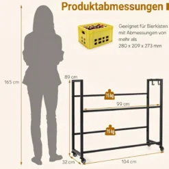 Getränkekistenregal aus Stahl Kistenregal mit Ablagen für 6 Kisten104 x 32 x 89 cm Schwarz