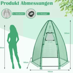 Gewächshaus Gartentreibhaus mit Allwetter-PE-Abdeckung 160 x 160 x 183 cm Grün