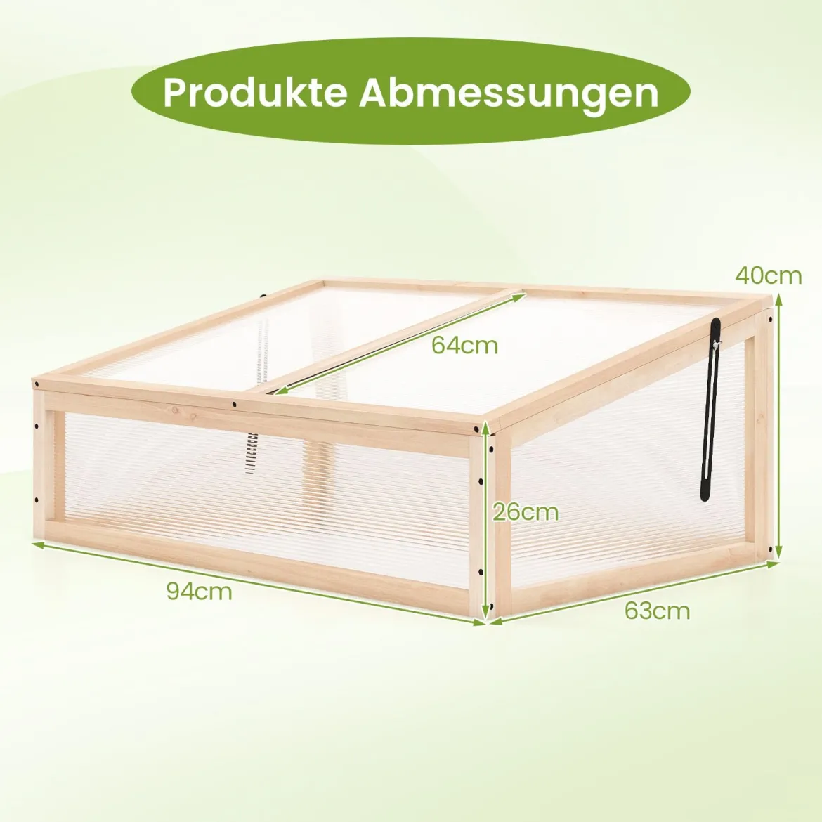 Gewächshaus Treibhaus Holz erhöhtes Pflanzbeet mit transparenter Klapp-Dach tragbares Pflanzenbeet Natur 94 x 63 x 40 cm