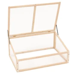 Gewächshaus Treibhaus Holz erhöhtes Pflanzbeet mit transparenter Klapp-Dach tragbares Pflanzenbeet Natur 94 x 63 x 40 cm