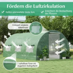 Gewächshaus 4 x 3 x 2m|12m² Foliengewächshaus mit Metallgestell Treibhaus mit 6 aufrollbaren Netzfenstern Grün