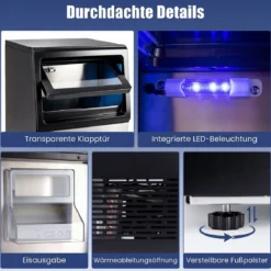 Gewerbliche Eiswürfelmaschine für Kau-Eis aus Edelstahl 41kg/24 Std. Freistehende Maschine mit Timer