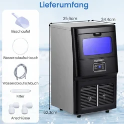 Gewerblicher Eiswürfelbereiter 25-30 kg/24 h aus Edelstahl Untertheken-/Standgerät mit Selbstreinigung Schwarz