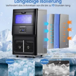 Gewerblicher Eiswürfelbereiter 25-30 kg/24 h aus Edelstahl Untertheken-/Standgerät mit Selbstreinigung Schwarz