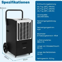 Gewerblicher Luftentfeuchter mit Pumpe & Ablaufschlauch & 24-Stunden-Timer & 4 Rädern