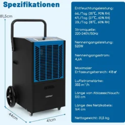 Gewerblicher Luftentfeuchter mit Pumpe & Ablaufschlauch & 24-Stunden-Timer & 4 Rädern