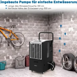 Gewerblicher Luftentfeuchter mit Pumpe & Ablaufschlauch & 24-Stunden-Timer & 4 Rädern