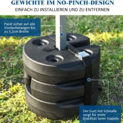 4 Gewichtsplatten Vordach-Gewichte mit No-Pinch-Design 25 x 25 x 7 cm Schwarz