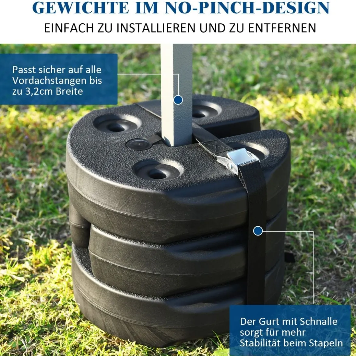 4 Gewichtsplatten Vordach-Gewichte mit No-Pinch-Design 25 x 25 x 7 cm Schwarz