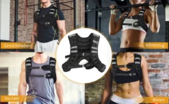 Gewichtsweste 5 kg Körpergewichtsweste Sportweste mit Reflektoren und Einstellriemen Schwarz