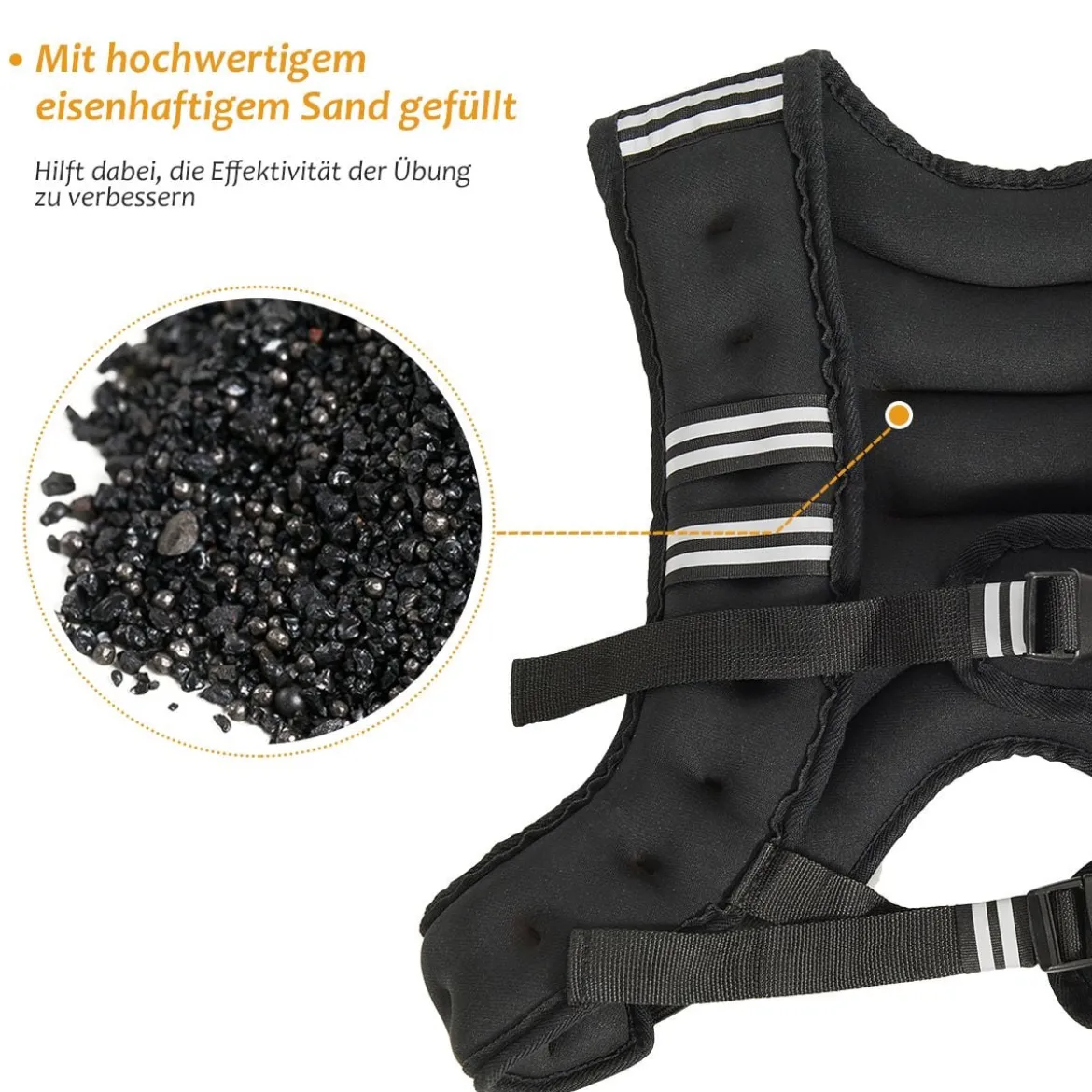 Gewichtsweste 5 kg Körpergewichtsweste Sportweste mit Reflektoren und Einstellriemen Schwarz