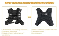Gewichtsweste 5 kg Körpergewichtsweste Sportweste mit Reflektoren und Einstellriemen Schwarz
