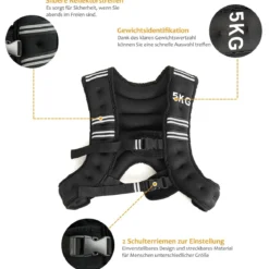 Gewichtsweste 5 kg Körpergewichtsweste Sportweste mit Reflektoren und Einstellriemen Schwarz