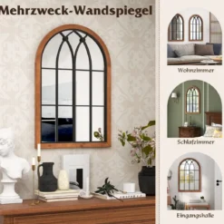 Gewölbter Wandspiegel dekorativer FensterspiegelFensterscheiben-Dekoration 60 x 90 cm Natur