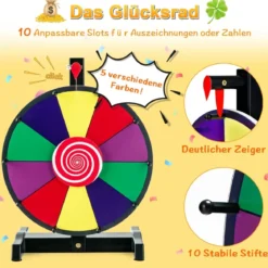 12" Glücksrad zum Drehen mit Radiergummi & Markierstift Lucky Wheel für Lotteriespiele und Wortspiele