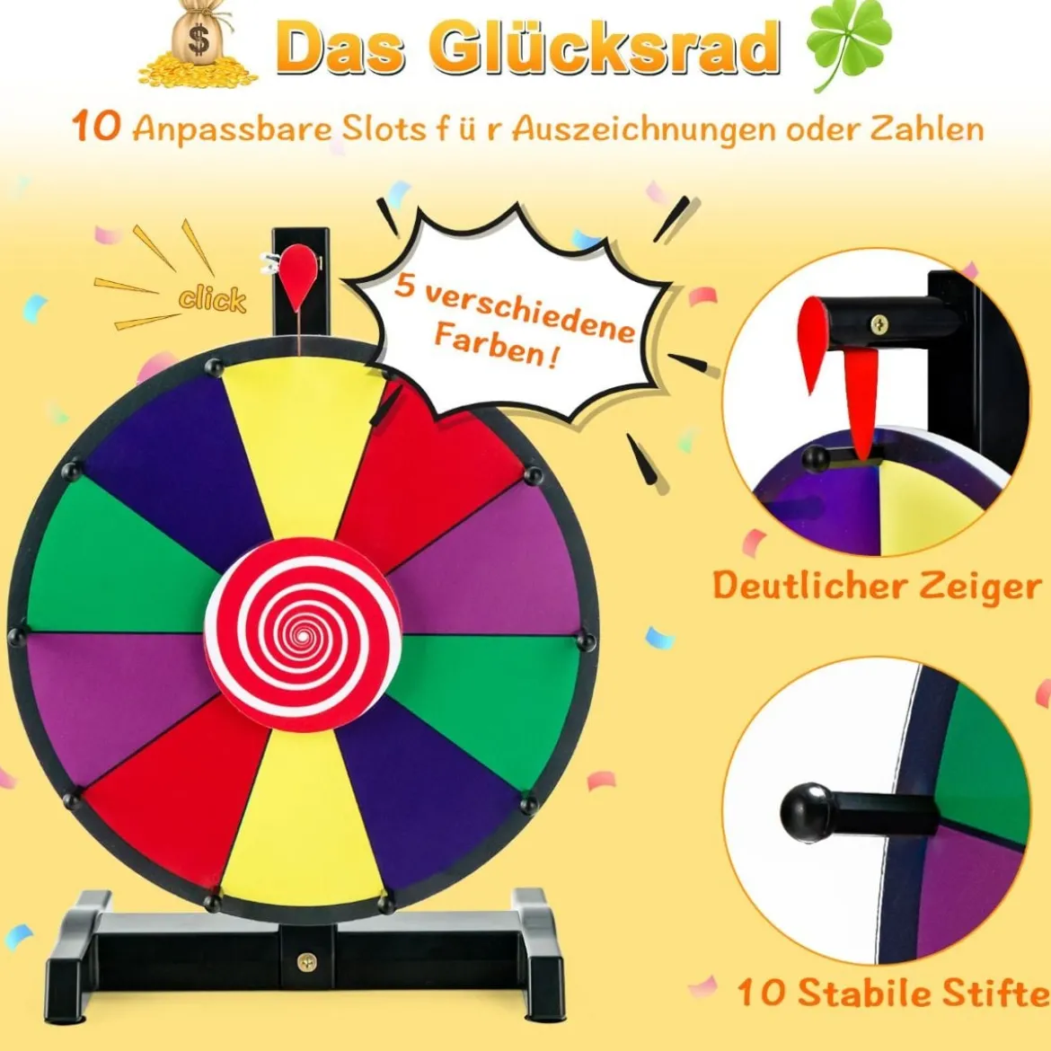 12" Glücksrad zum Drehen mit Radiergummi & Markierstift Lucky Wheel für Lotteriespiele und Wortspiele
